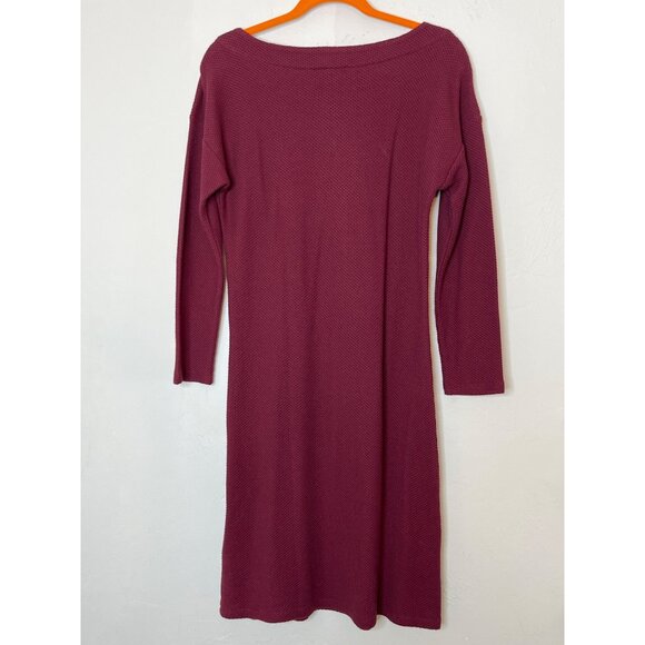 Talbots Knit Bateau Neck Dress Waffle Knit Long‎ Sleeve Red Burgundy Cotton M - Picture 8 of 8